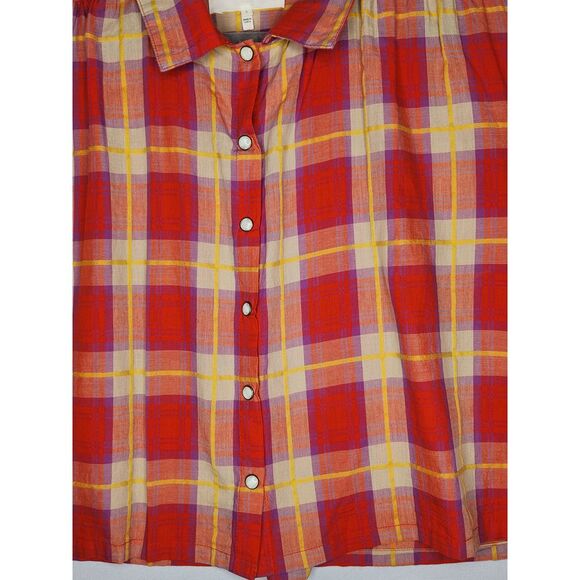 THE GREAT. The Cruise Linen-Blend Top Women's Size 0 Cotton/Linen Orange Purple - Picture 8 of 11